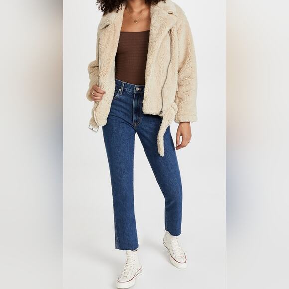 Free People So Cozy Slouchy cream sherpa moto jacket size small - Picture 3 of 11